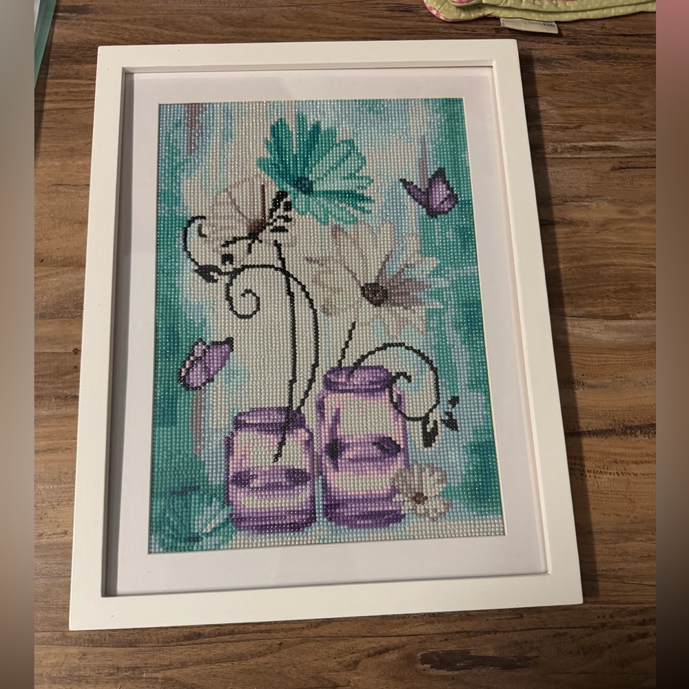 Framed Beaded Floral Art with Butterflies